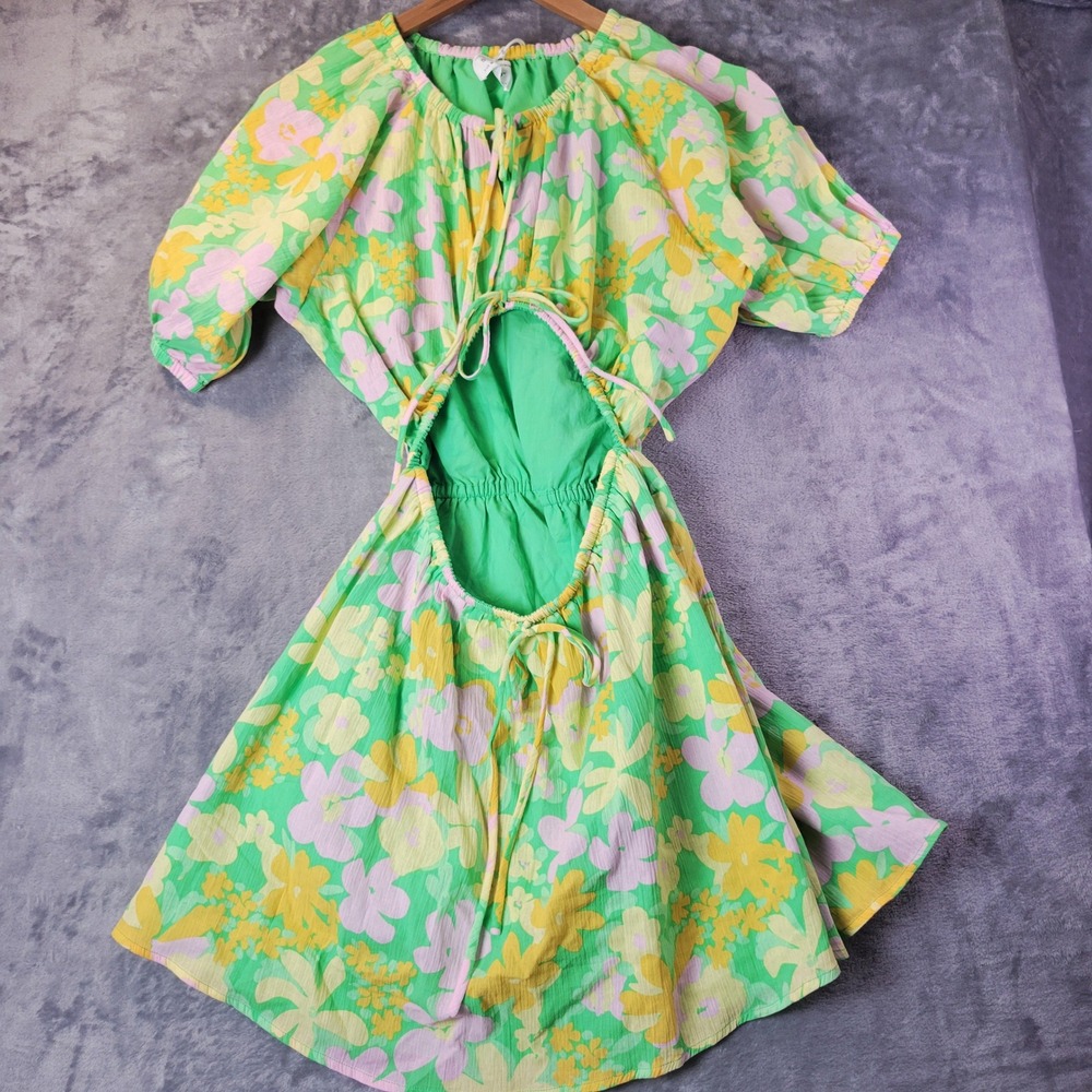 Sabo Milo Dress Juniper Green Floral Cutout Mini Cotton M Vacation Tropical NEW